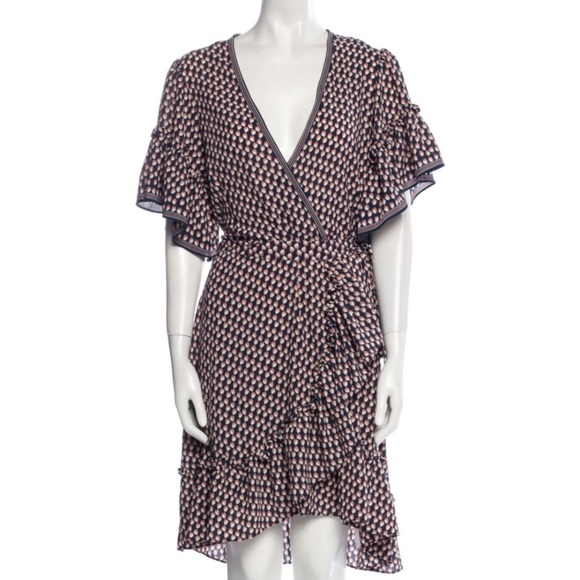 Max Studio Floral Ruffle Wrap Dress M Blue Pink - Picture 1 of 6